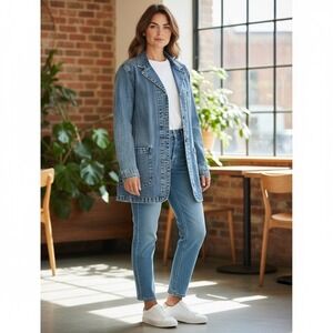 Vintage Y2K Ice City Denim Jacket Long Sleeve Button‎ Up Blue Jean Blazer L